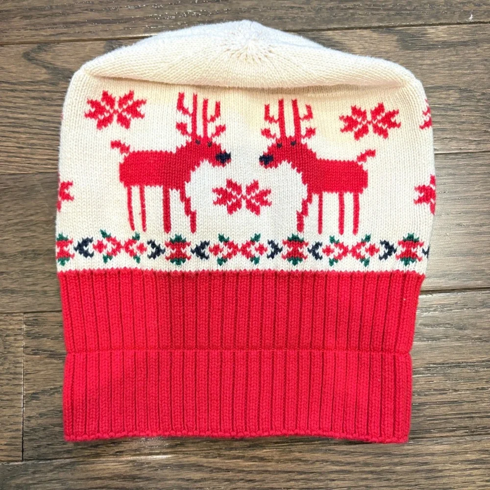 Hanna‎ Andersson Kids Reindeer Fair Isle Knit Beanie Hat Red Cream Size S
